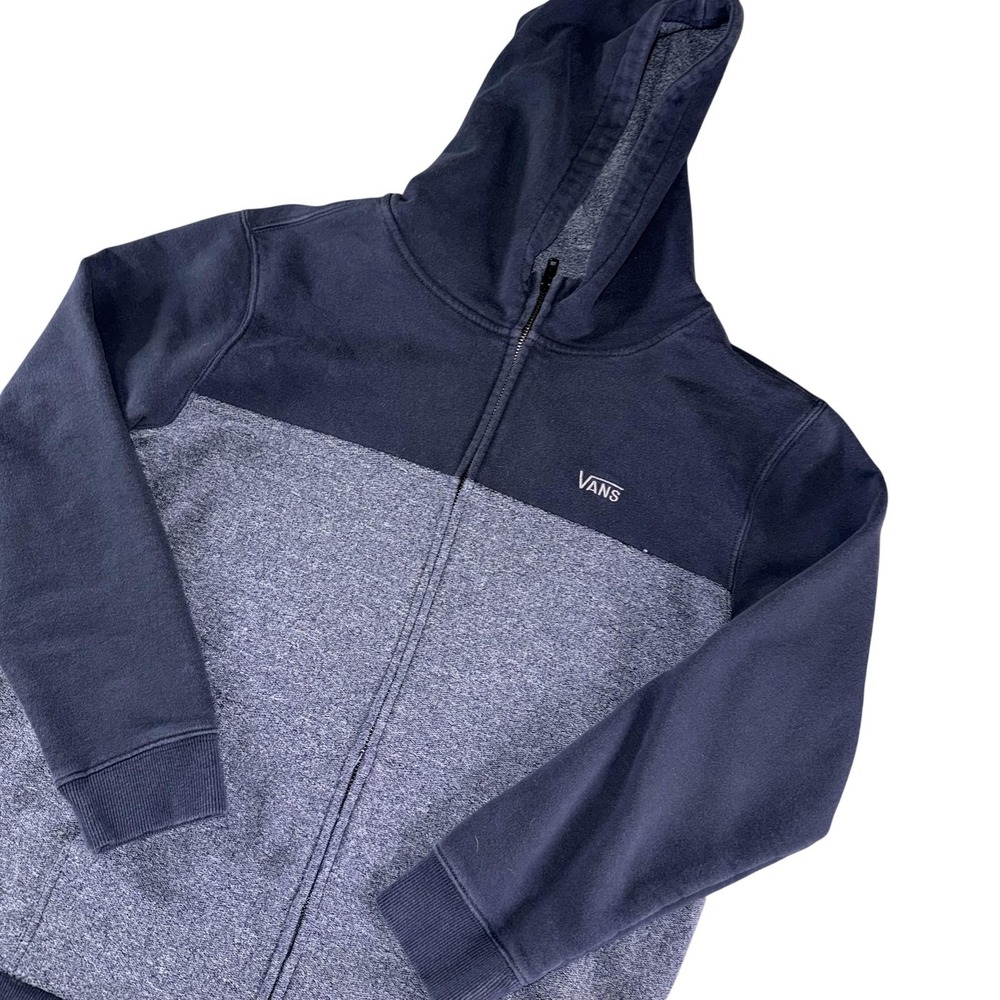 Vans Hoodie Womens XL‎ Blue Full Zip Fleece Sweatshirt Colorblock Logo Pockets